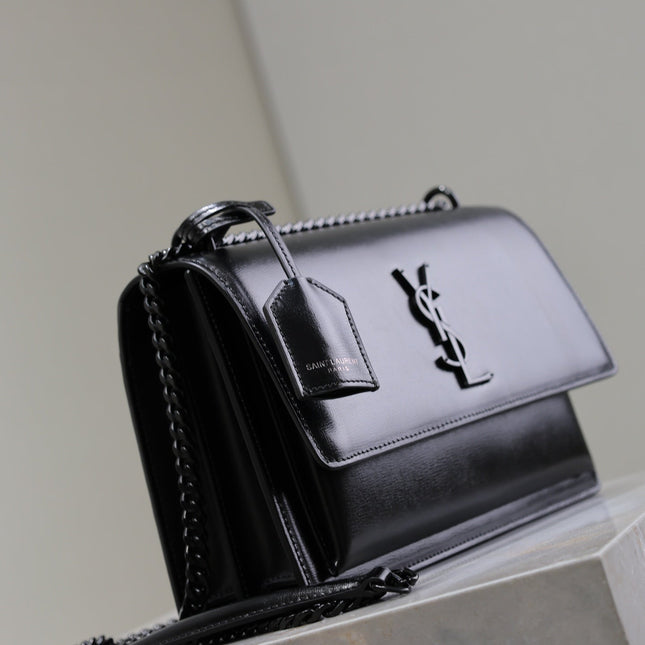 YSL 25S SUNSET BAG 22 IN BLACK CALFSKIN BLACK HARDWARE