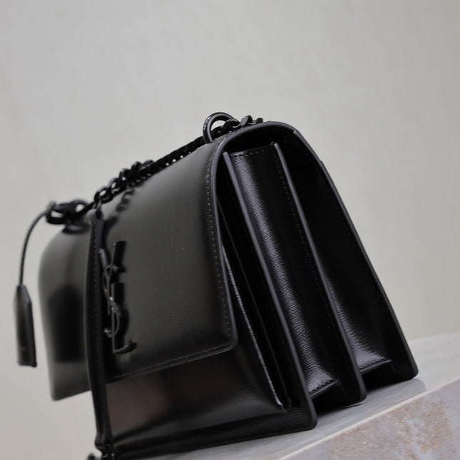 YSL 25S SUNSET BAG 22 IN BLACK CALFSKIN BLACK HARDWARE