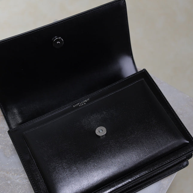 YSL 25S SUNSET BAG 22 IN BLACK CALFSKIN BLACK HARDWARE