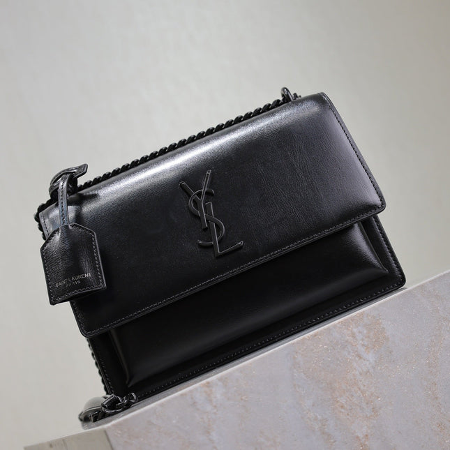 YSL 25S SUNSET BAG 22 IN BLACK CALFSKIN BLACK HARDWARE
