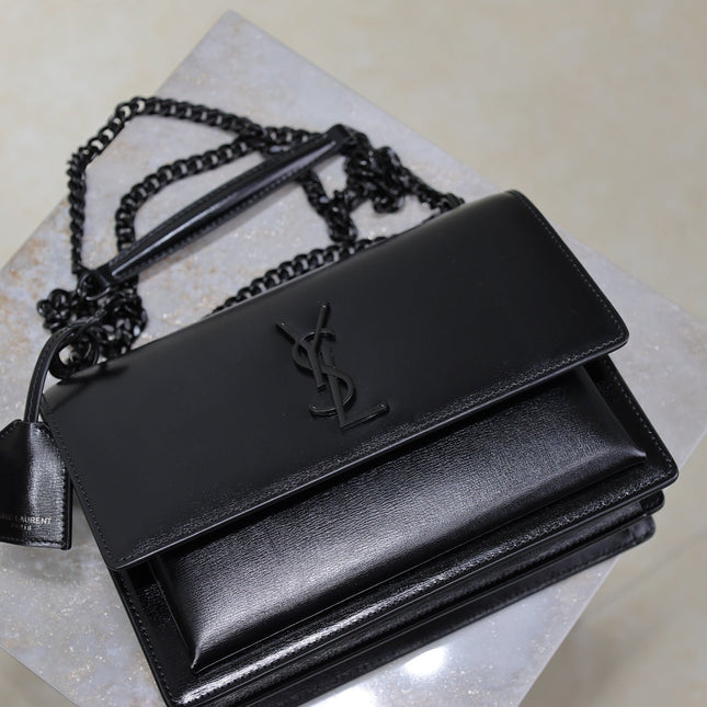 YSL 25S SUNSET BAG 22 IN BLACK CALFSKIN BLACK HARDWARE