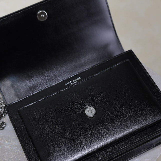 YSL 25S SUNSET BAG 22 IN BLACK CALFSKIN SILVER HARDWARE