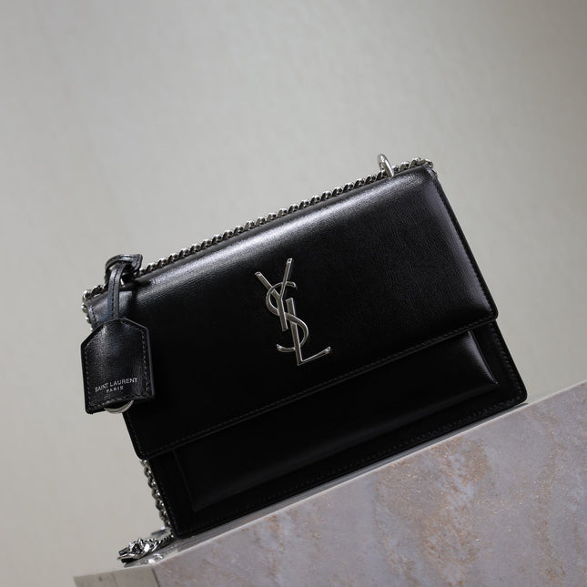YSL 25S SUNSET BAG 22 IN BLACK CALFSKIN SILVER HARDWARE