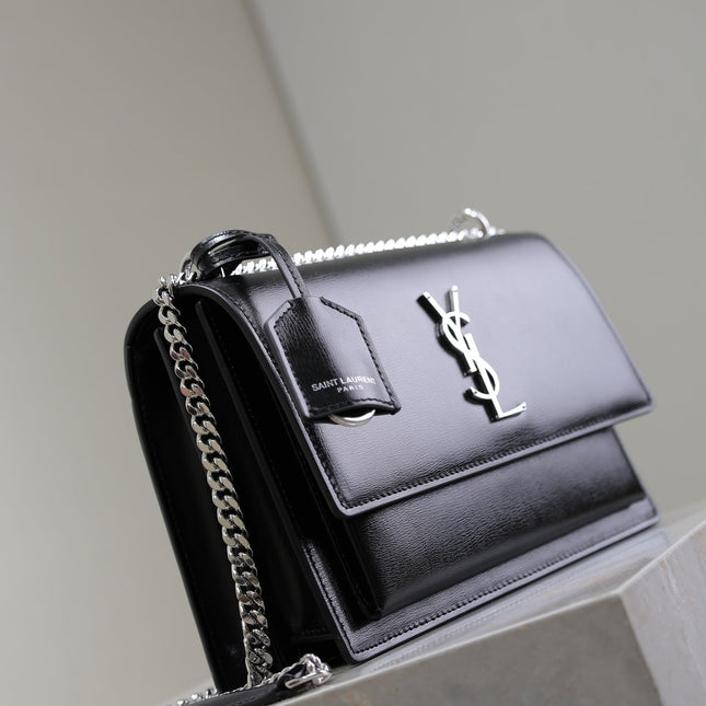 YSL 25S SUNSET BAG 22 IN BLACK CALFSKIN SILVER HARDWARE