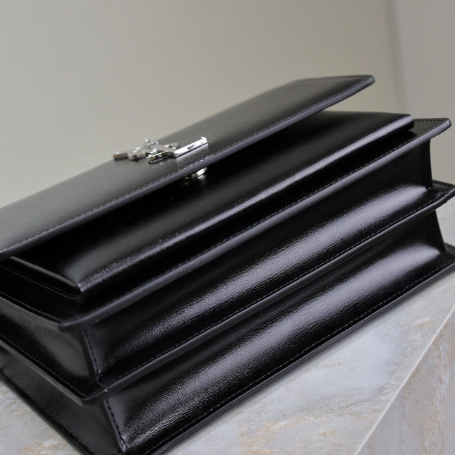 YSL 25S SUNSET BAG 22 IN BLACK CALFSKIN SILVER HARDWARE