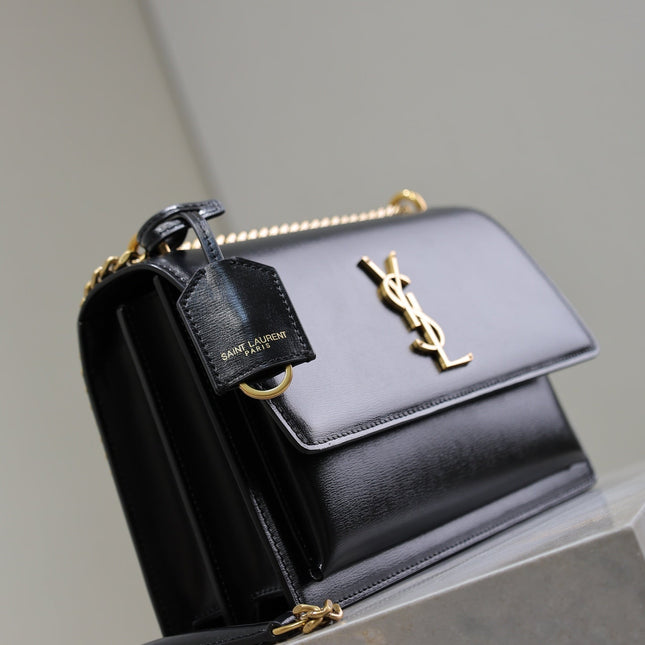 YSL 25S SUNSET BAG 22 IN BLACK CALFSKIN GOLD HARDWARE