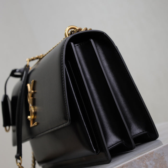 YSL 25S SUNSET BAG 22 IN BLACK CALFSKIN GOLD HARDWARE