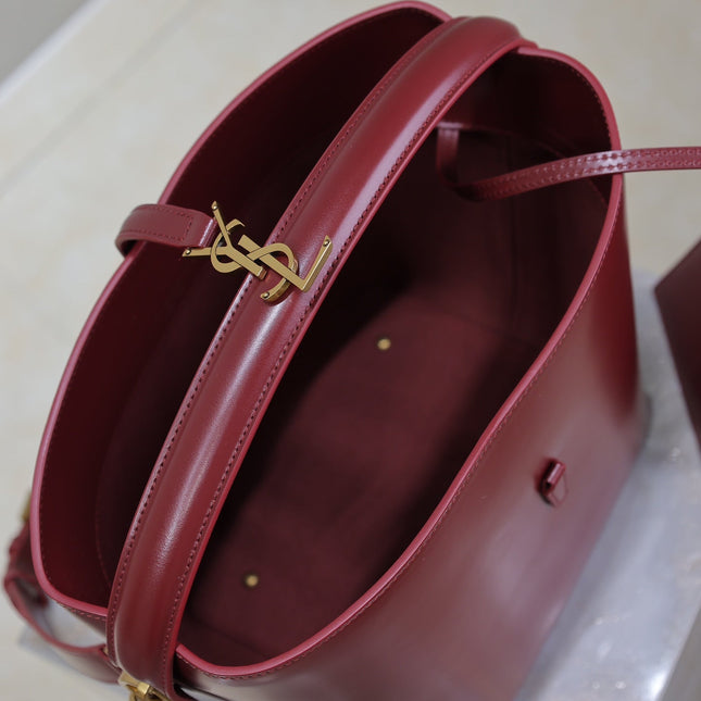 YSL 25S LE 5 À 7 BUCKET 26 IN DARK BURGUNDY CALFSKIN GOLD HARDWARE