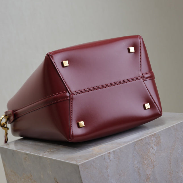 YSL 25S LE 5 À 7 BUCKET 26 IN DARK BURGUNDY CALFSKIN GOLD HARDWARE
