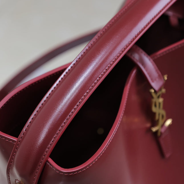 YSL 25S LE 5 À 7 BUCKET 26 IN DARK BURGUNDY CALFSKIN GOLD HARDWARE