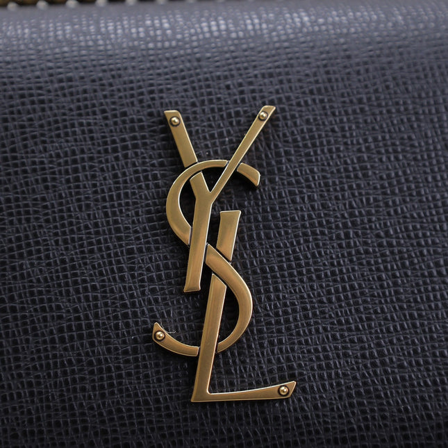 YSL 25S SUNSET MEDIUM 22 IN BLACK GRAINED CALFSKIN GOLD HARDWARE