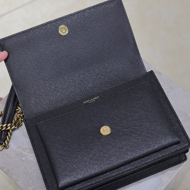 YSL 25S SUNSET MEDIUM 22 IN BLACK GRAINED CALFSKIN GOLD HARDWARE