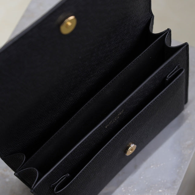 YSL 25S SUNSET MEDIUM 22 IN BLACK GRAINED CALFSKIN GOLD HARDWARE