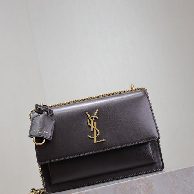 YSL 25S SUNSET BAG 22 IN DARK PURPLE CALFSKIN GOLD HARDWARE