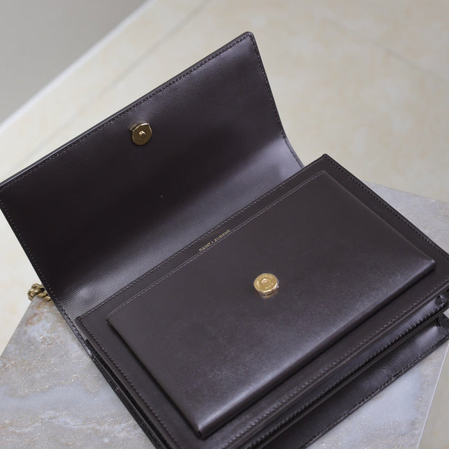 YSL 25S SUNSET BAG 22 IN DARK PURPLE CALFSKIN GOLD HARDWARE