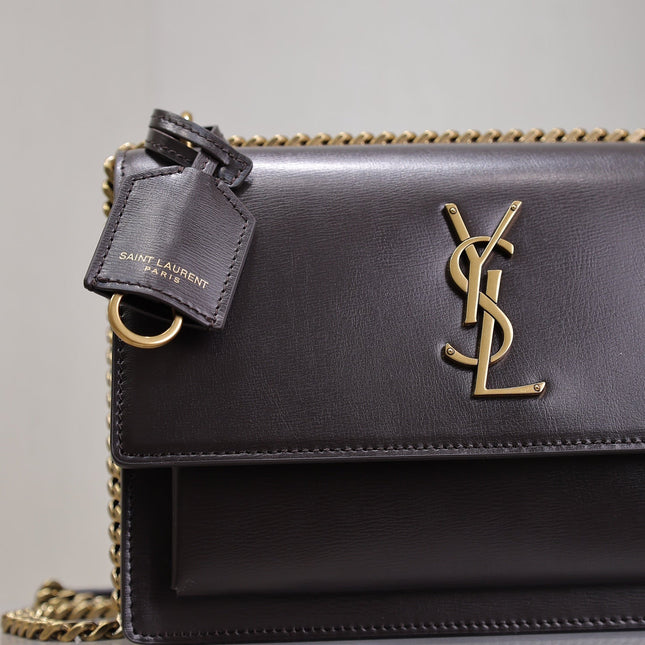 YSL 25S SUNSET BAG 22 IN DARK PURPLE CALFSKIN GOLD HARDWARE