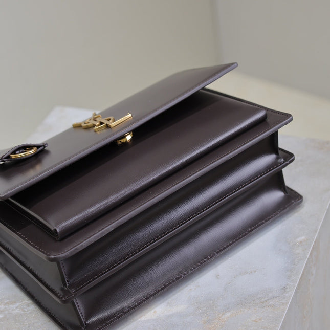 YSL 25S SUNSET BAG 22 IN DARK PURPLE CALFSKIN GOLD HARDWARE