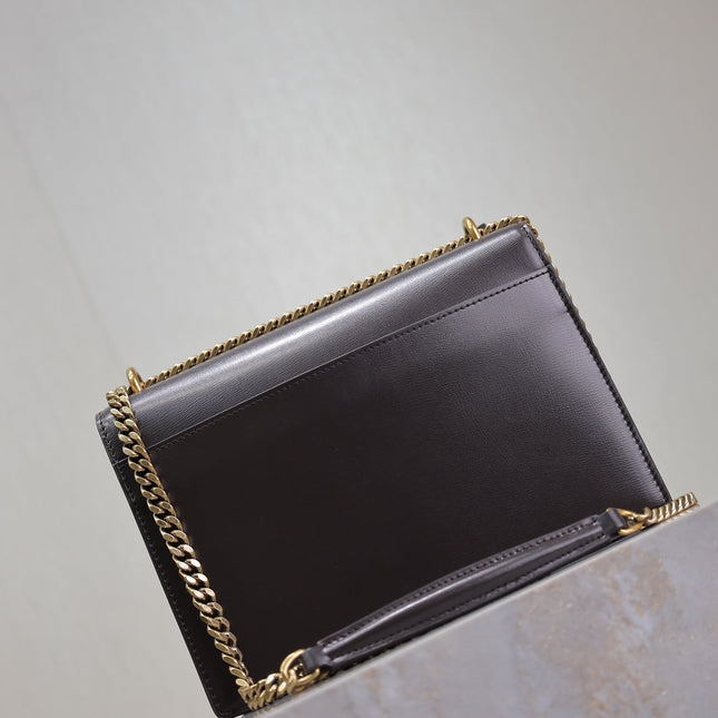 YSL 25S SUNSET BAG 22 IN DARK PURPLE CALFSKIN GOLD HARDWARE