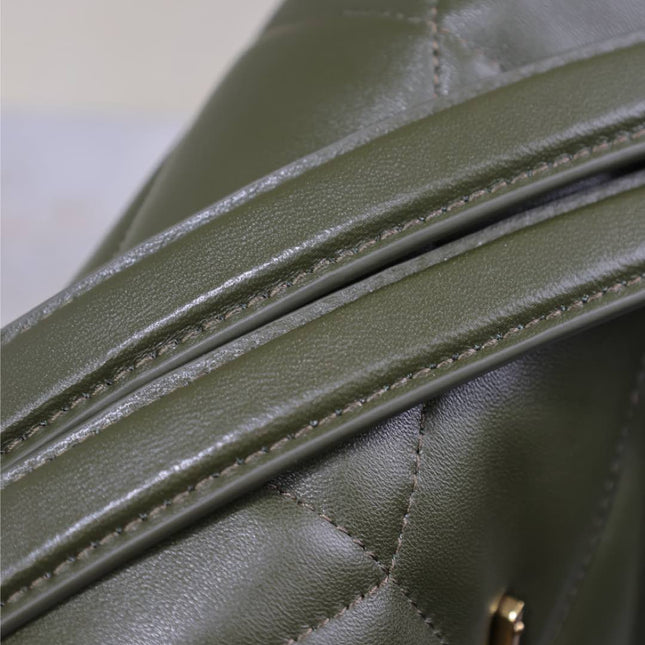YSL 25S LOULOU PUFFER GM 35 IN DARK OLIVE CALFSKIN GOLD HARDWARE