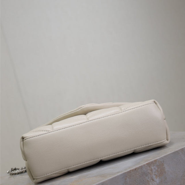 YSL 25S LOULOU PUFFER MINI 23 IN SMOKEY TAUPE CALFSKIN SILVER HARDWARE