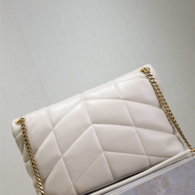 YSL 25S LOULOU PUFFER GM 35 IN BLANC VINTAGE CALFSKIN GOLD HARDWARE