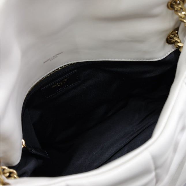 YSL 25S LOULOU PUFFER GM 35 IN BLANC VINTAGE CALFSKIN GOLD HARDWARE