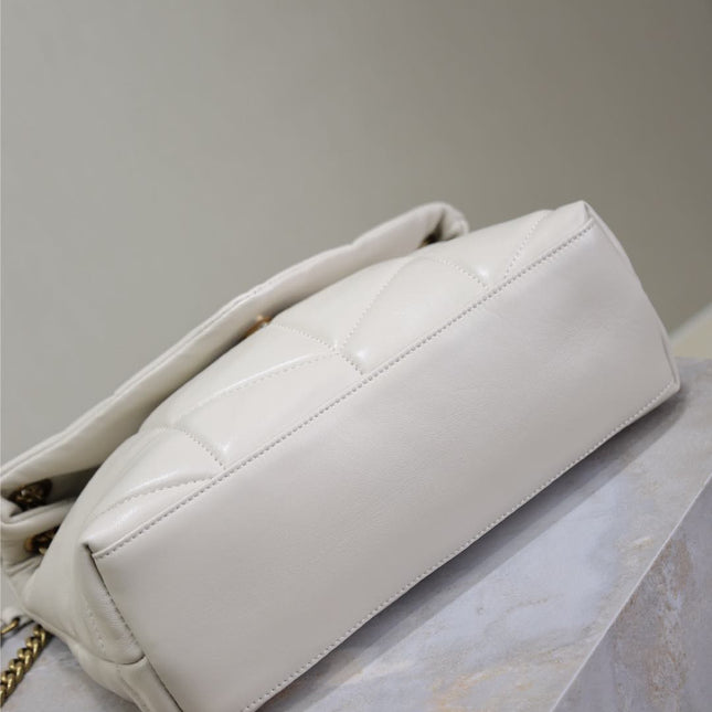 YSL 25S LOULOU PUFFER MM 29 IN BLANC VINTAGE CALFSKIN GOLD HARDWARE