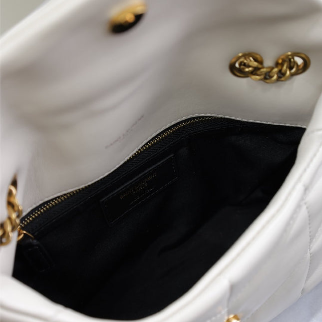 YSL 25S LOULOU PUFFER MINI 23 IN BLANC VINTAGE CALFSKIN GOLD HARDWARE