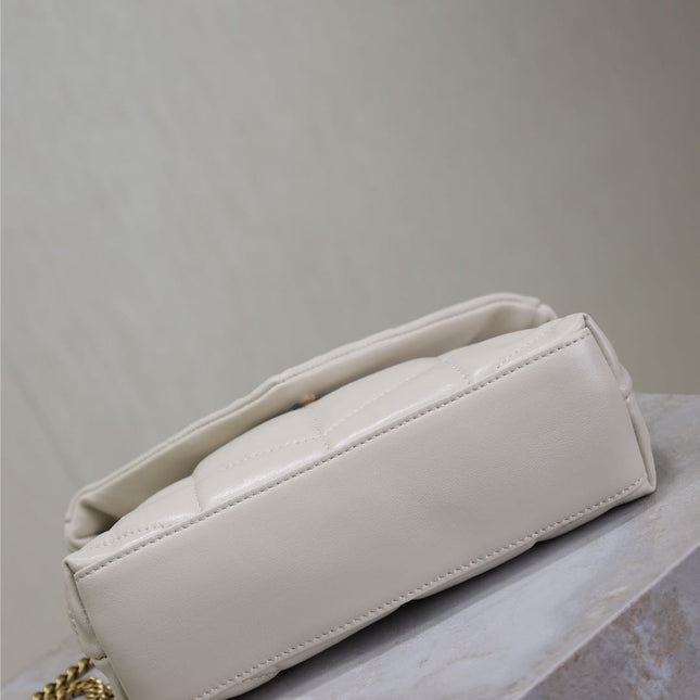 YSL 25S LOULOU PUFFER MINI 23 IN BLANC VINTAGE CALFSKIN GOLD HARDWARE