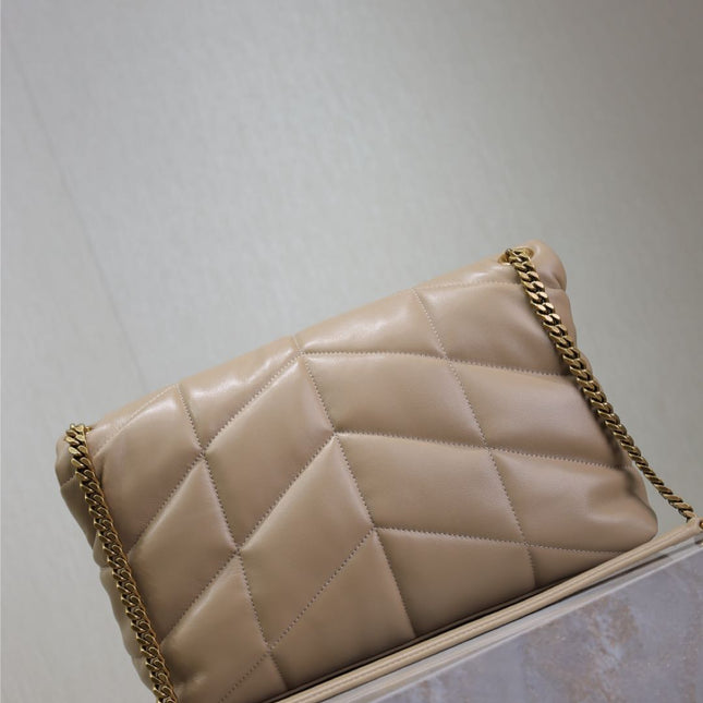 YSL 25S LOULOU PUFFER GM 35 IN BROWN CALFSKIN GOLD HARDWARE