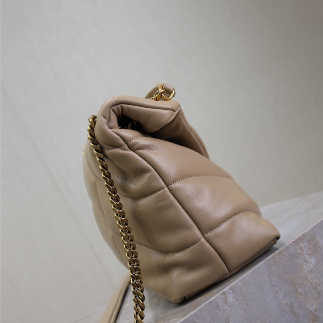 YSL 25S LOULOU PUFFER GM 35 IN BROWN CALFSKIN GOLD HARDWARE