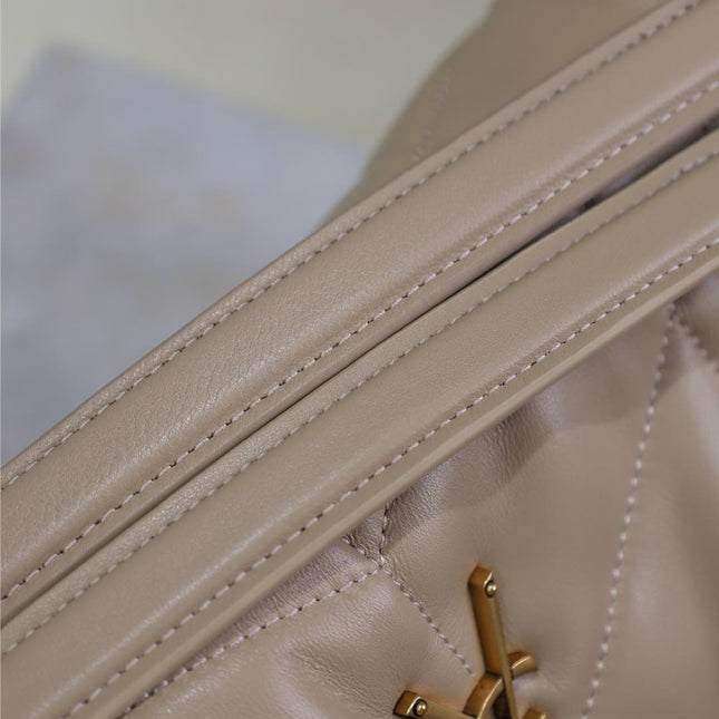 YSL 25S LOULOU PUFFER MM 29 IN BROWN CALFSKIN GOLD HARDWARE