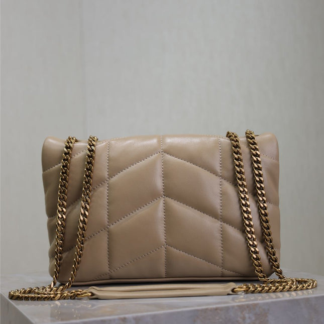 YSL 25S LOULOU PUFFER MINI 23 IN BROWN CALFSKIN GOLD HARDWARE