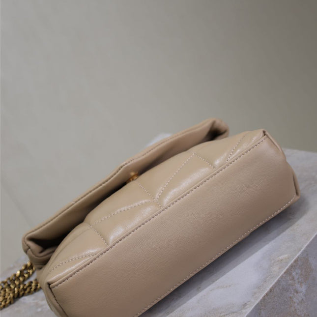 YSL 25S LOULOU PUFFER MINI 23 IN BROWN CALFSKIN GOLD HARDWARE