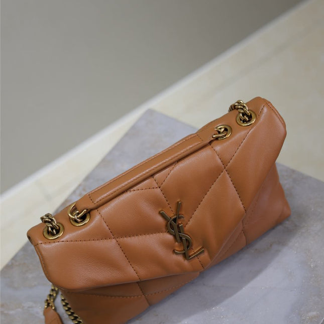 YSL 25S LOULOU PUFFER MINI 23 IN CARAMEL CALFSKIN GOLD HARDWARE