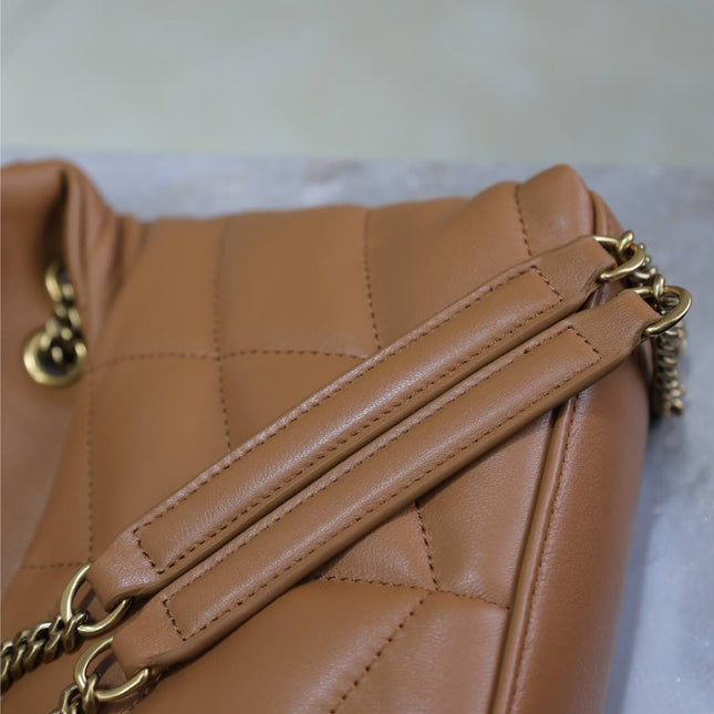 YSL 25S LOULOU PUFFER MINI 23 IN CARAMEL CALFSKIN GOLD HARDWARE