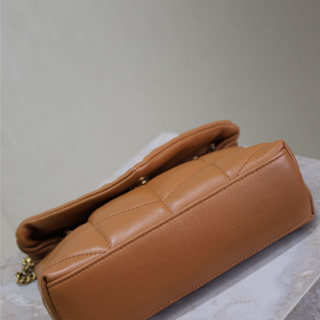 YSL 25S LOULOU PUFFER MINI 23 IN CARAMEL CALFSKIN GOLD HARDWARE