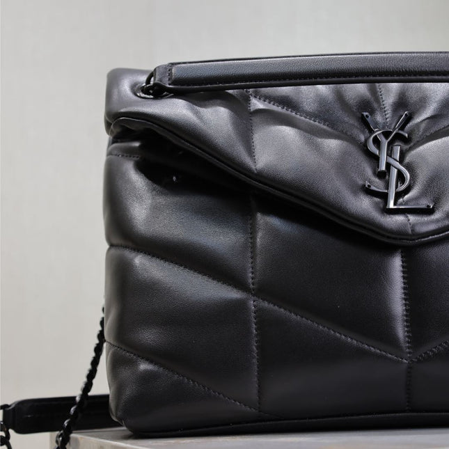 YSL 25S LOULOU PUFFER GM 35 IN BLACK CALFSKIN BLACK HARDWARE