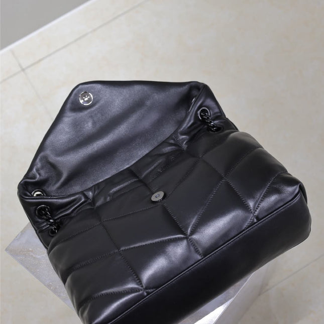 YSL 25S LOULOU PUFFER GM 35 IN BLACK CALFSKIN BLACK HARDWARE