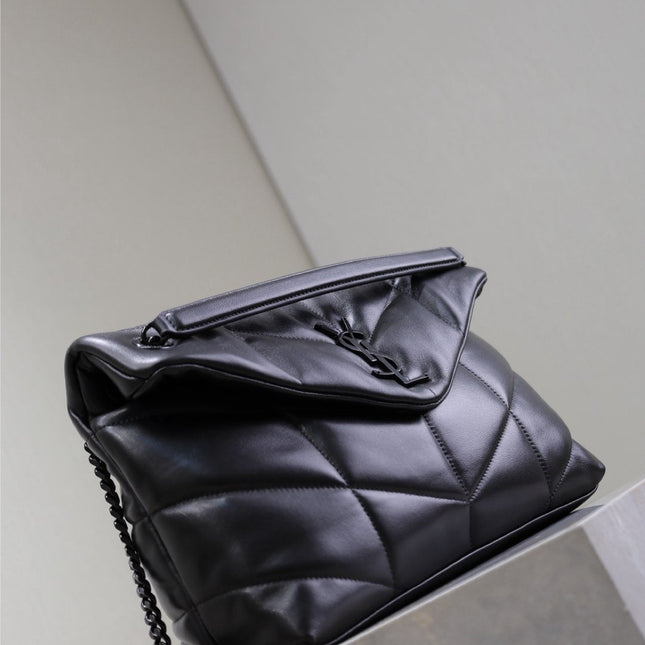 YSL 25S LOULOU PUFFER GM 35 IN BLACK CALFSKIN BLACK HARDWARE