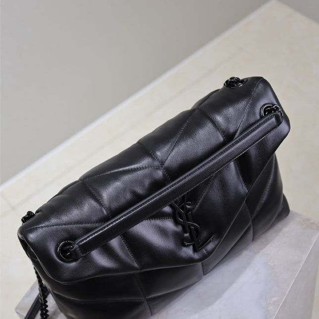 YSL 25S LOULOU PUFFER GM 35 IN BLACK CALFSKIN BLACK HARDWARE