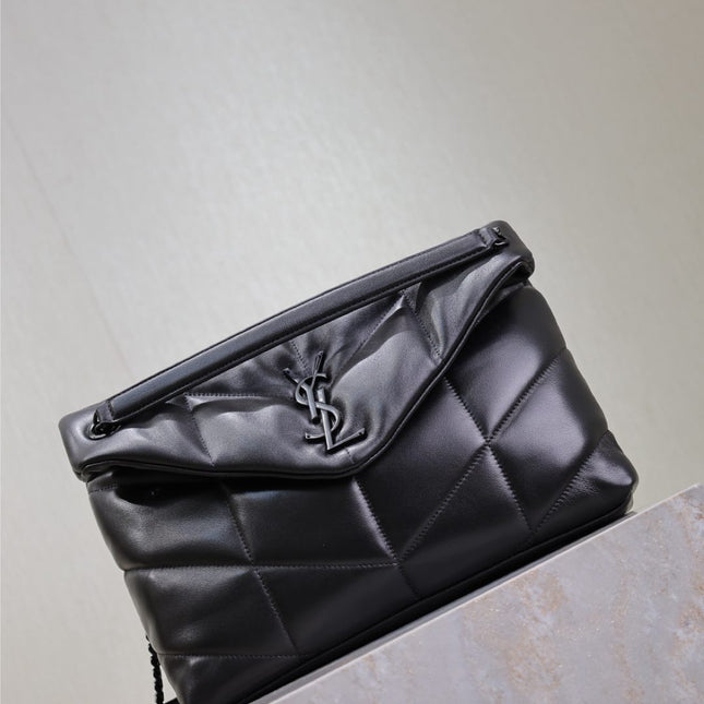 YSL 25S LOULOU PUFFER GM 35 IN BLACK CALFSKIN BLACK HARDWARE