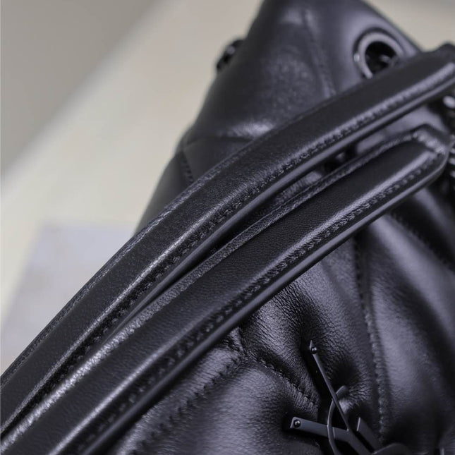 YSL 25S LOULOU PUFFER MM 29 IN BLACK CALFSKIN BLACK HARDWARE