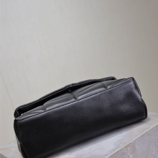 YSL 25S LOULOU PUFFER MM 29 IN BLACK CALFSKIN BLACK HARDWARE