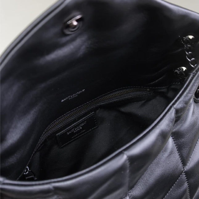 YSL 25S LOULOU PUFFER MM 29 IN BLACK CALFSKIN BLACK HARDWARE