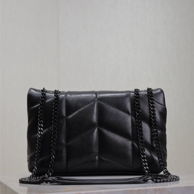 YSL 25S LOULOU PUFFER MINI 23 IN BLACK CALFSKIN BLACK HARDWARE