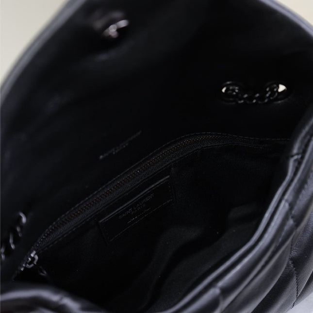 YSL 25S LOULOU PUFFER MINI 23 IN BLACK CALFSKIN BLACK HARDWARE