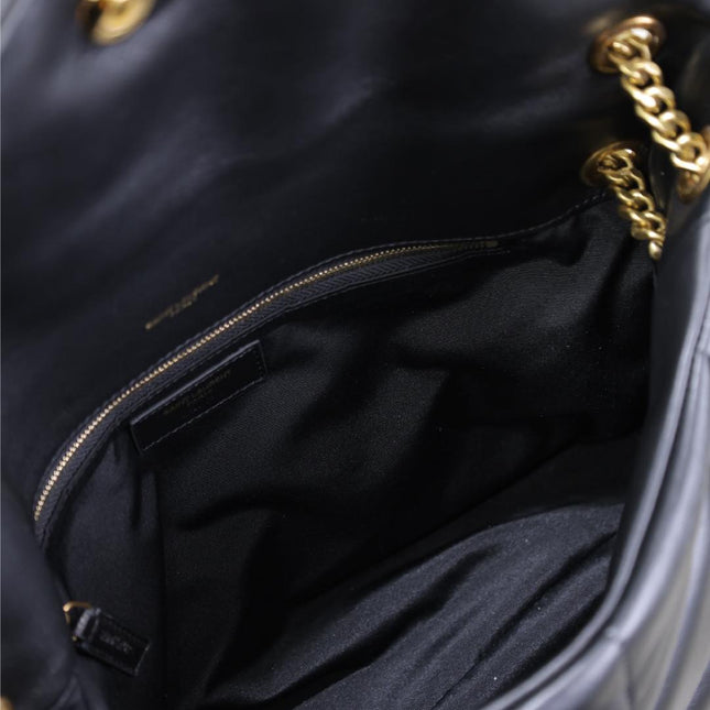 YSL 25S LOULOU PUFFER GM 35 IN BLACK CALFSKIN GOLD HARDWARE