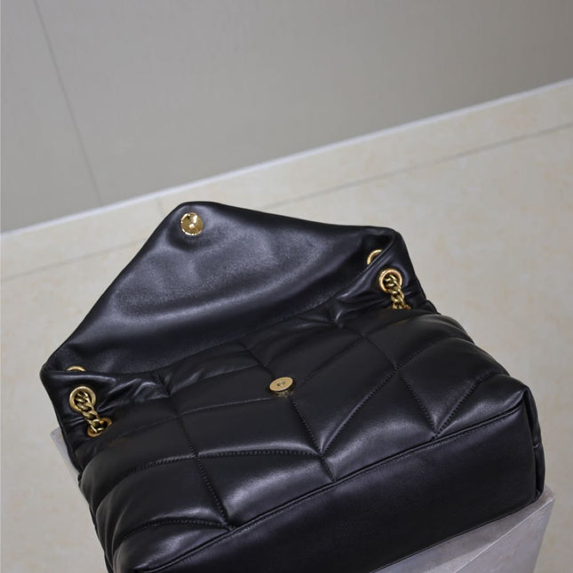 YSL 25S LOULOU PUFFER GM 35 IN BLACK CALFSKIN GOLD HARDWARE