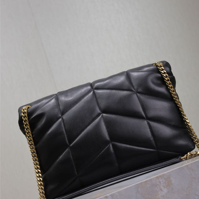 YSL 25S LOULOU PUFFER GM 35 IN BLACK CALFSKIN GOLD HARDWARE